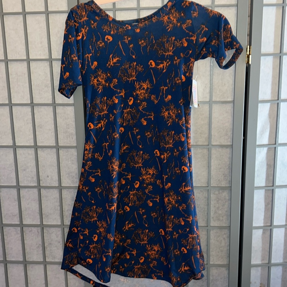 Lularoe Adeline size 12 blue  with orange wildflower dress NWT